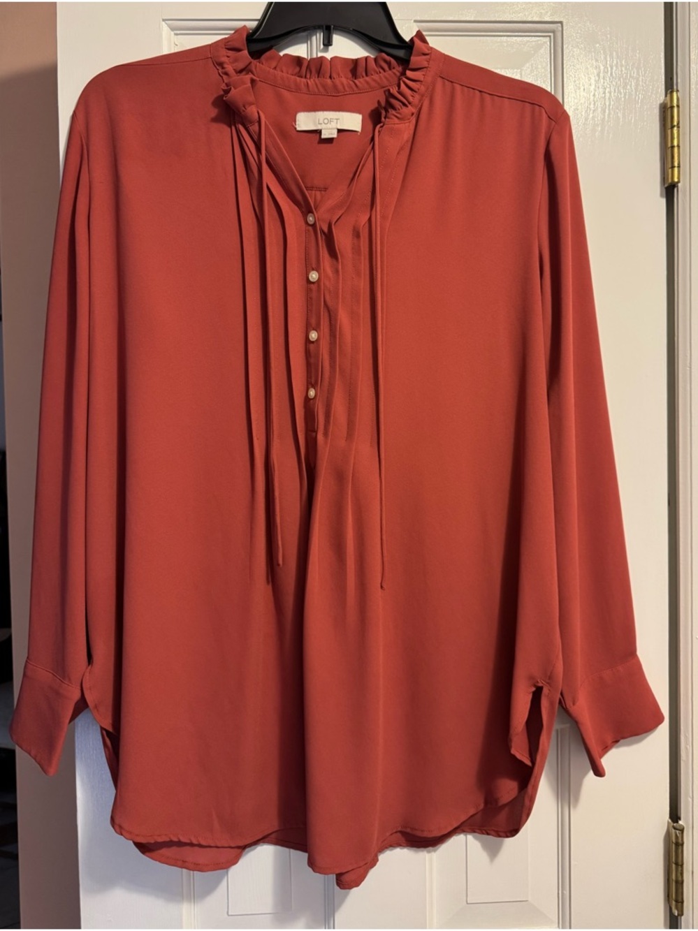 NWOT! LOFT Ruffled Bib Collar Rust Blouse